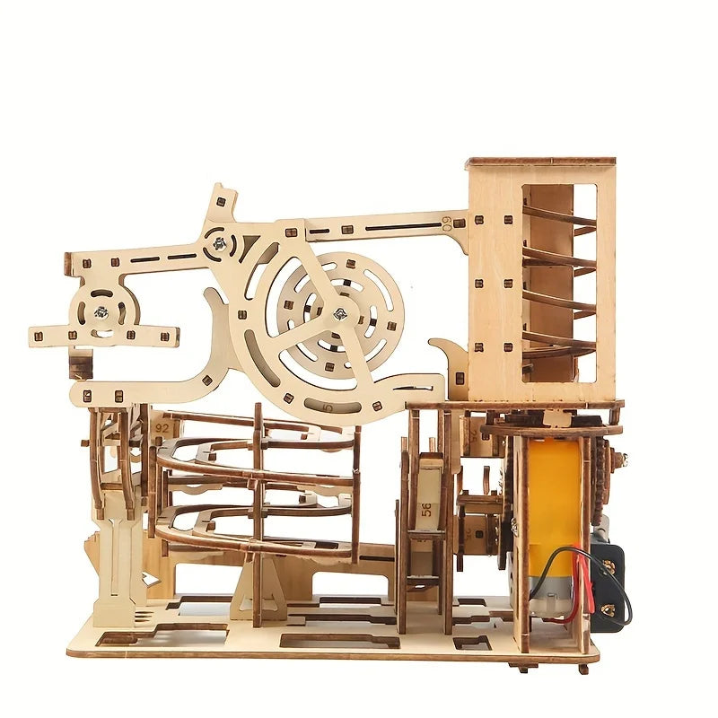 Wooden 3D puzzle DIY kit - spiral plank road - improve productivity | gear driven ballway | difficult STEM brain teaser | parent