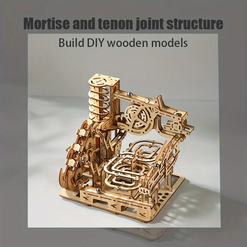 Wooden 3D puzzle DIY kit - spiral plank road - improve productivity | gear driven ballway | difficult STEM brain teaser | parent