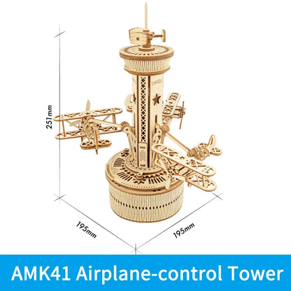 Robotime Rokr 3D Wooden Puzzles for Adults DIY Musical Box Model Kit to Build Self-Assembly Building Kit Airplane- Control Tower