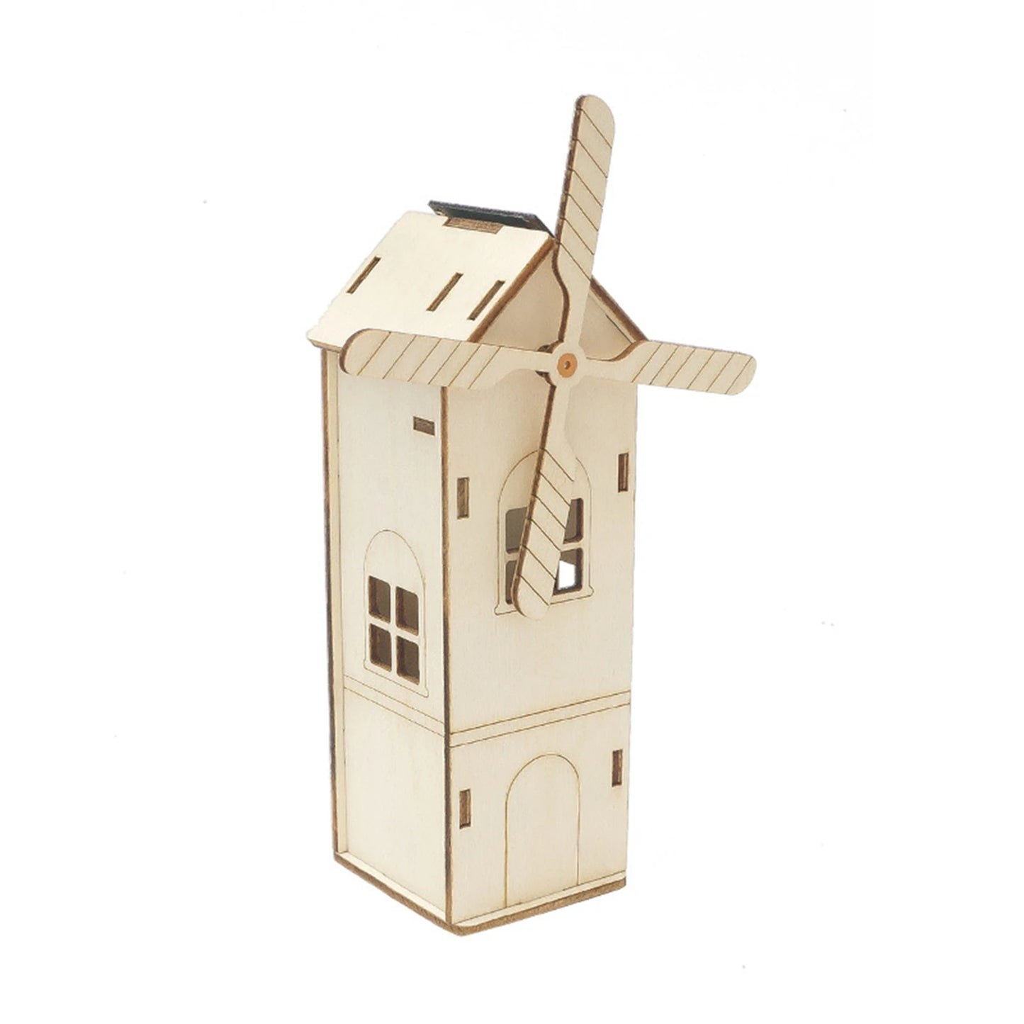 DIY Mini Wooden Windmill House Model 3D Puzzles Assemble Solar Powered Windmill Kids School Science Educational Project STEM Toy
