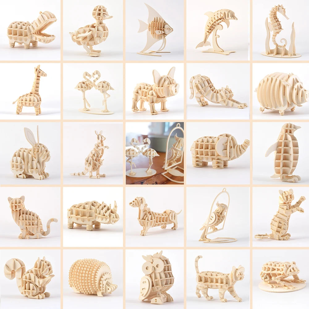 3D Ornaments Wooden Puzzle Animal Assembly Kits DIY Table Decoration Safe and Non-Toxic Easy Punch Out Gift Children Puzzle