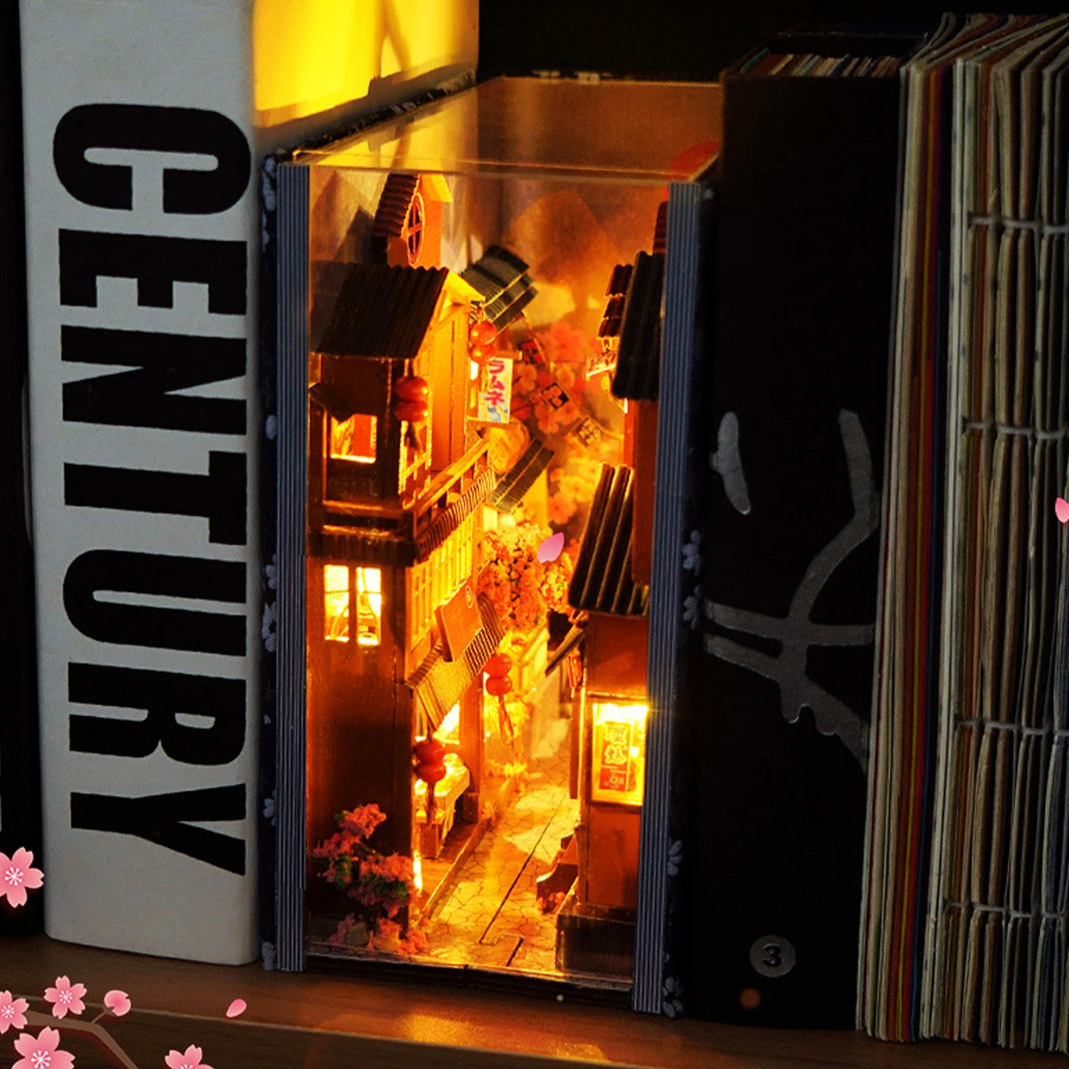 3D Wooden Puzzle DIY Book Nook Kit Bookend Shelf Insert Alley Miniature Dollhouse Model Building Set Craft for Home Decoration