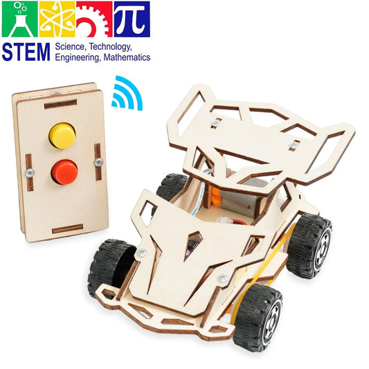 Wooden Remote Control Car DIY Assembling Racing Car STEM Educational Toys School Science Experiment Kits for Kids Teens Gifts