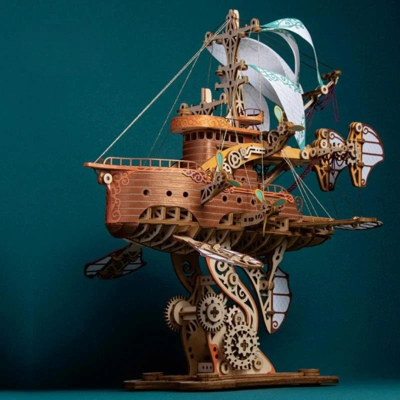 Steampunk Fantasy Airship 3D Wooden Puzzle Model Building Kits Submarine Handicraft Masterpiece DIY Assembly Toy