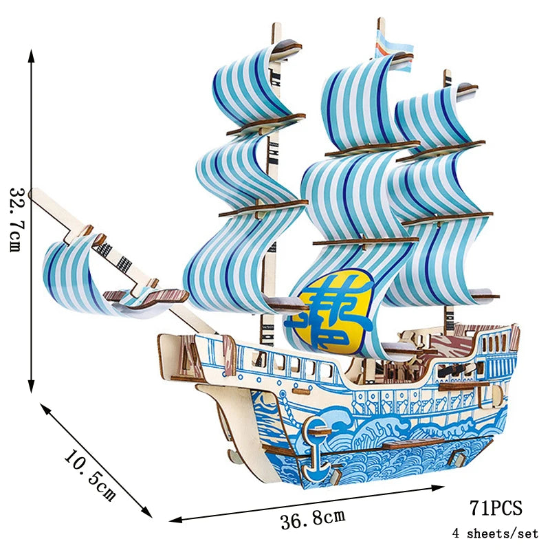 3D Sailing Ship Warship Pirate Ship Wooden Puzzle Boat Model DIY Educational Handmade Toys For Children Kids Party Games Gift
