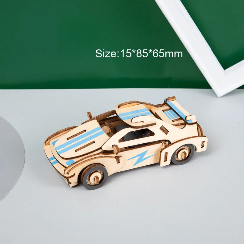 3D Wooden Cars Motorcycle Puzzle Assembly Model DIY Handmade Jigsaw Desktop Decorations for Kids Gift