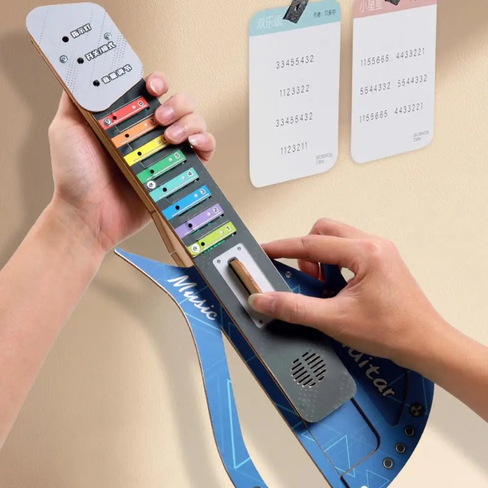 Wooden DIY Technology Electric Guitar Sound DIY Assembly Children's Music Guitar Toy Interactive Portable Music Instrument Toys