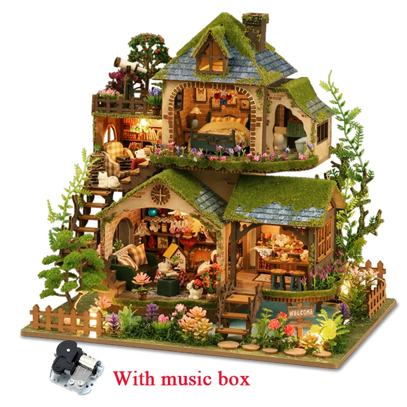 DIY Wooden Miniature Model Kit Forest Adventures Casa Doll Houses 3D Puzzle Dollhouse With Furniture for Friends Christmas Gifts