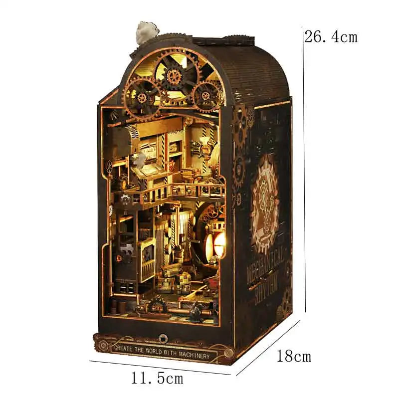 3D Wooden Puzzle Mini Doll House DIY Book Nook Kit Assembly Model Building Bookend Toy Bookshelf Insert Decor With LED Xmas Gift