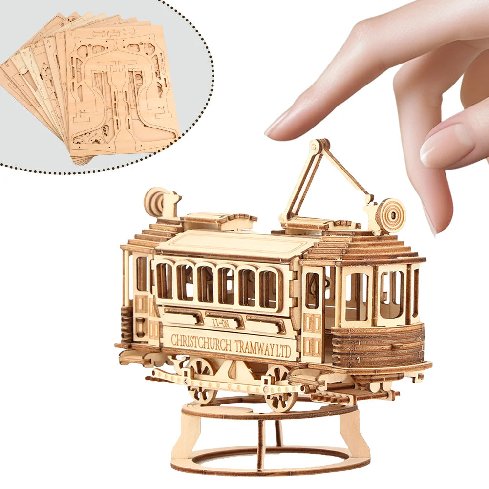 3D Retro Tram Model Wooden Jigsaw Puzzle DIY Wooden Jigsaw Puzzle Adult Toy Children's Educational Game Wooden Jigsaw Puzzle