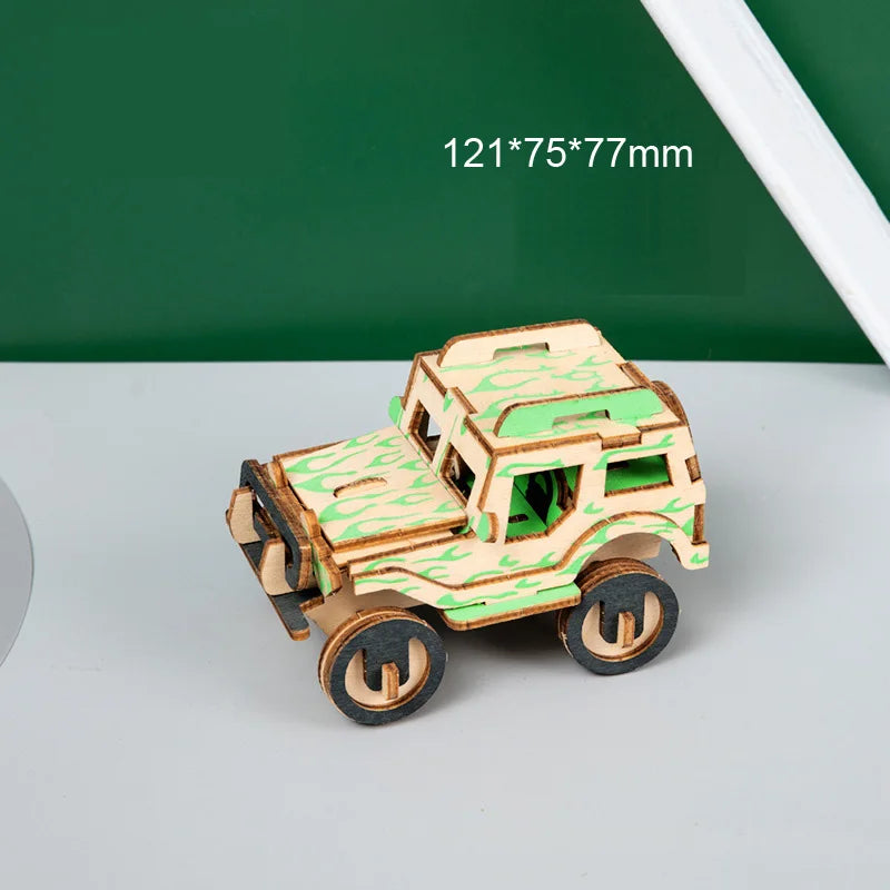 3D Wooden Cars Motorcycle Puzzle Assembly Model DIY Handmade Jigsaw Desktop Decorations for Kids Gift
