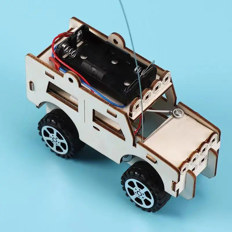 DIY Science Handmade Small Children's Educational Toys Jeep Assembled Wood Material  physics toy
