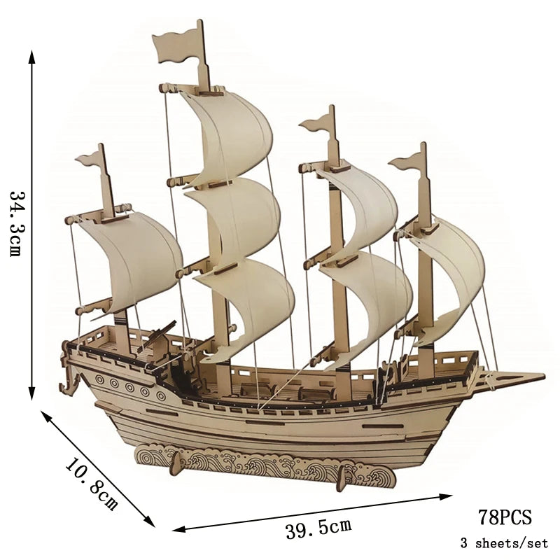 3D Sailing Ship Warship Pirate Ship Wooden Puzzle Boat Model DIY Educational Handmade Toys For Children Kids Party Games Gift