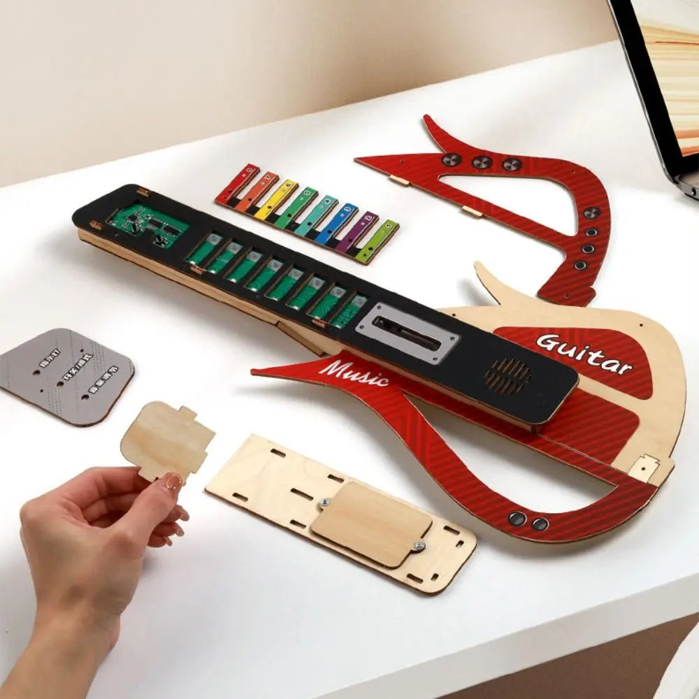 Wooden DIY Technology Electric Guitar Sound DIY Assembly Children's Music Guitar Toy Interactive Portable Music Instrument Toys