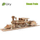 Ury 3D Wooden Puzzle Retro Steam Train with Track Railway Bridge Handmade Assembly Truck Model DIY Toys Decoration Gift for Kids