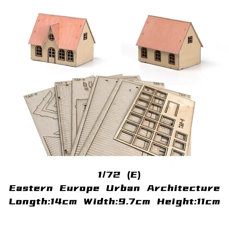 1/72 Wood Eastern European Towns Assemble Building Model Decoration DIY Handmade Architecture Scenes Toy