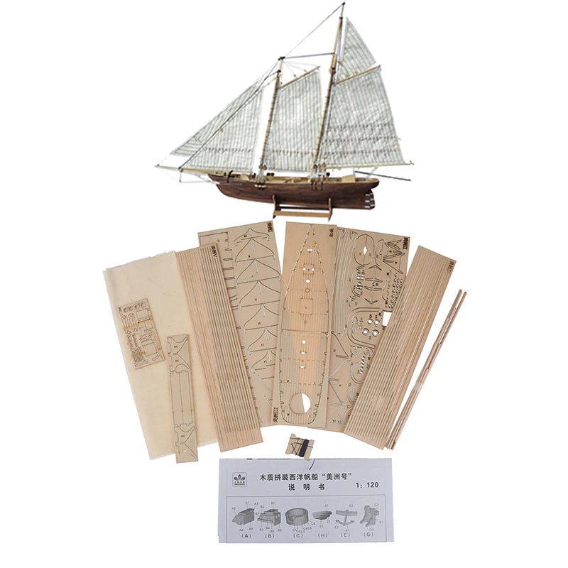 1:120 DIY Wooden Assembly Sailing Ship Model Classic Sailing Boat Puzzle Toys