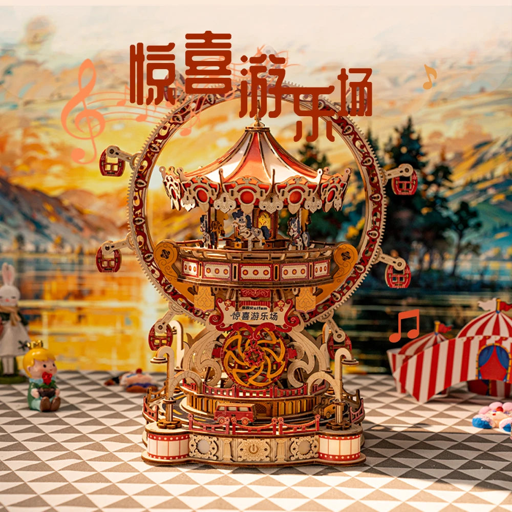 NEW DIY 3D Wooden Puzzle Playground Miniature Model Kits Assembly Jigsaw Puzzles Can Turn for Friends Birthday Gifts