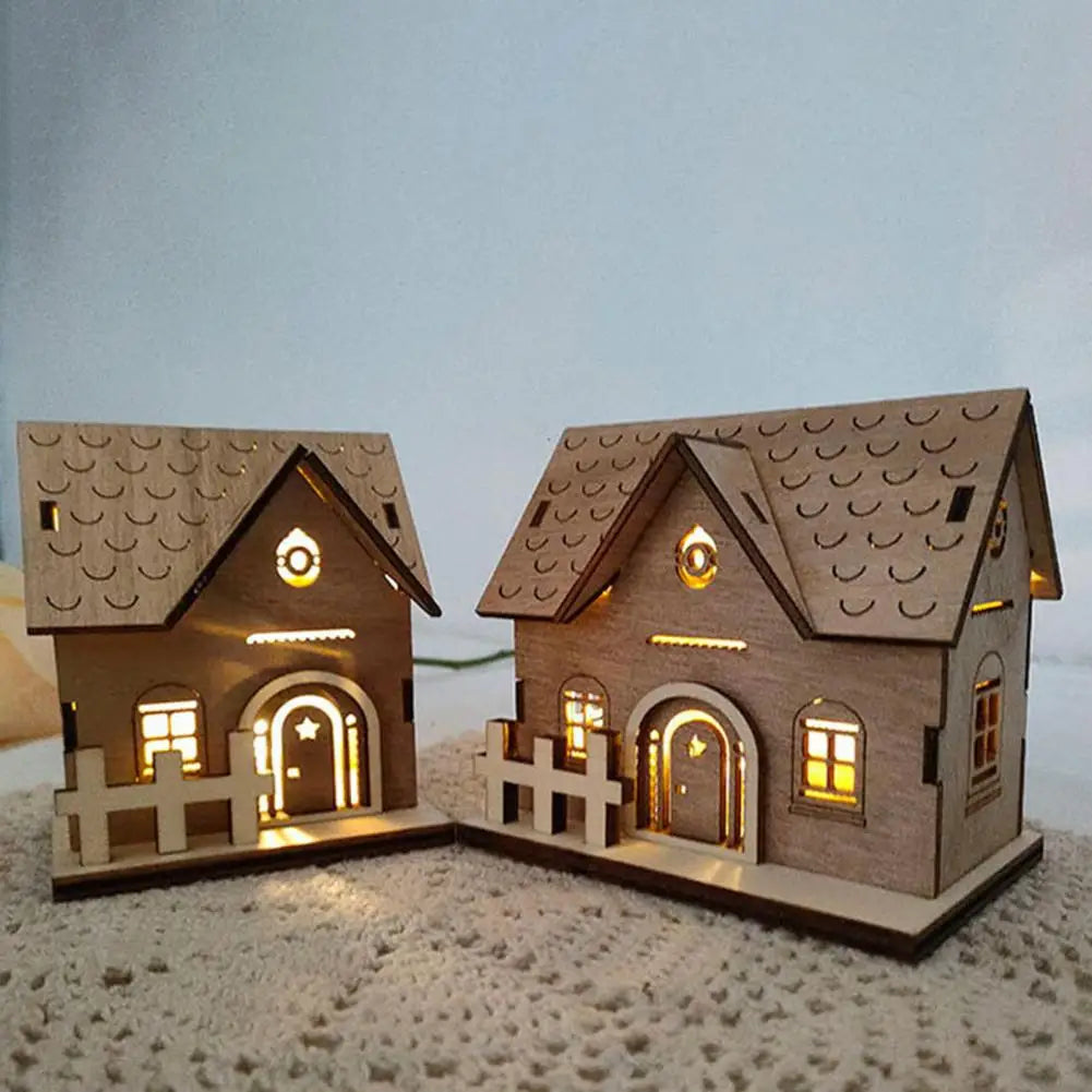 Wood House Model for Christmas Christmas House Ornament Festive Wooden House Ornaments Durable Warm Light Christmas for Home