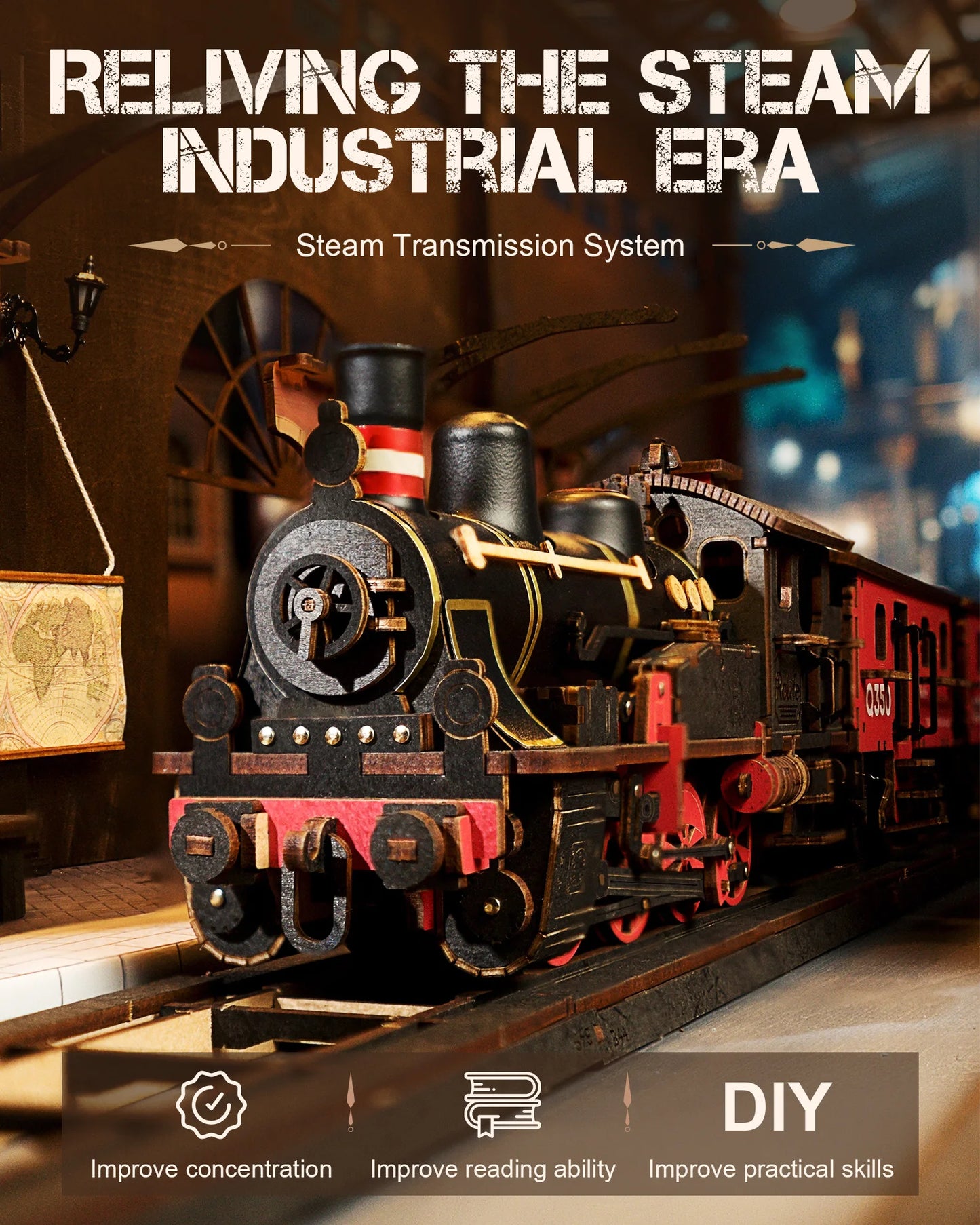 Robotime Rolife Steam Journey 3D Wooden Puzzle Traditional Train Model Pre-colored Design Wood Easy Assemble Toys Gifts TGS01