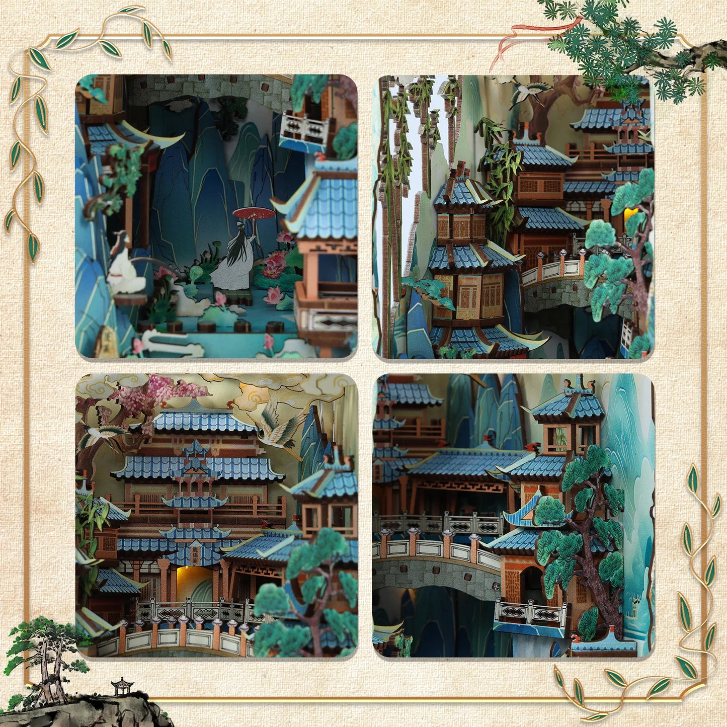 DIY Book Nook Kit 3D Wooden Doll House Puzzle Assembly Model Building Bookend Home Bookshelf Insert Decor with Sensor Light