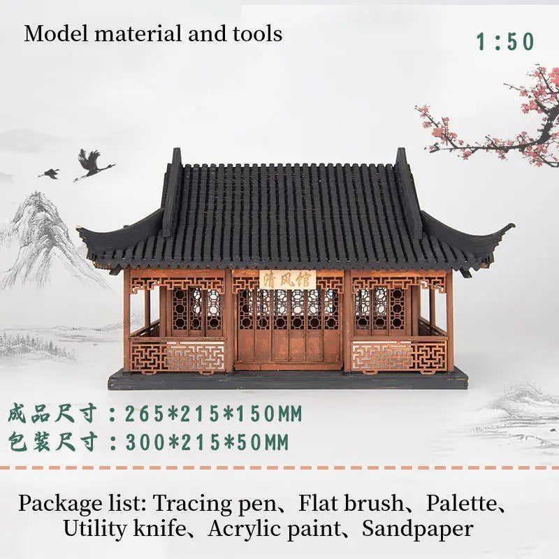 1:50 Scale Chinese Ancient Wooden House Model Kit – DIY Miniature Architecture Building Set for Home Decoration, Desk Display