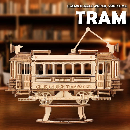 3D Retro Tram Model Wooden Jigsaw Puzzle DIY Wooden Jigsaw Puzzle Adult Toy Children's Educational Game Wooden Jigsaw Puzzle