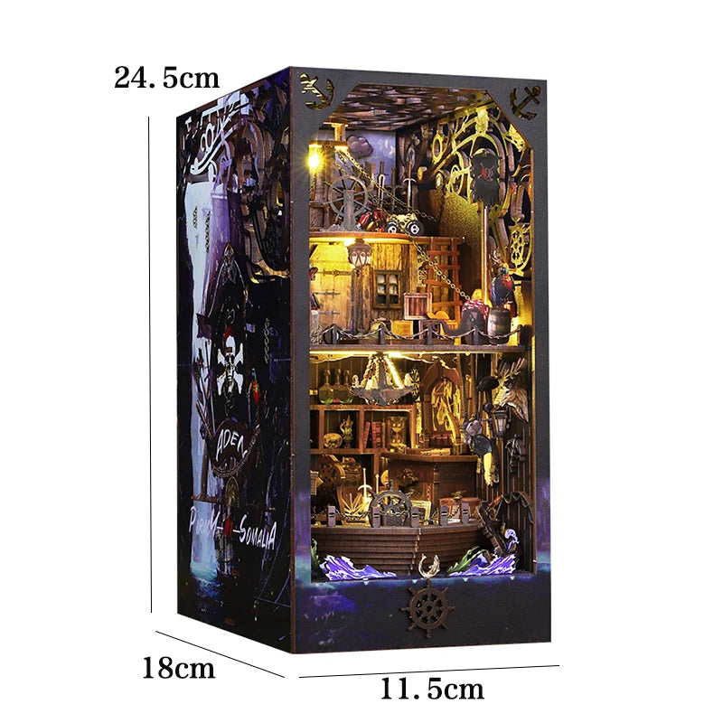 3D Wooden Puzzle Mini Doll House DIY Book Nook Kit Assembly Model Building Bookend Toy Bookshelf Insert Decor With LED Xmas Gift