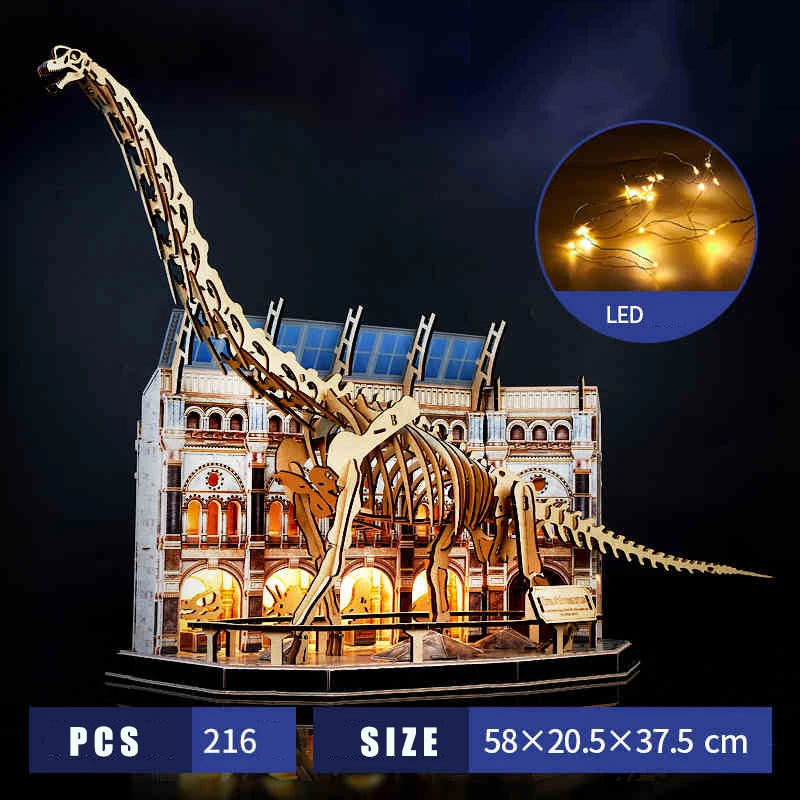 DIY Wooden Puzzle 3D Natural History Museum Model Apatosaurus Blue Whale Miniature Skeleton Assemble Toy Children Adult Gift