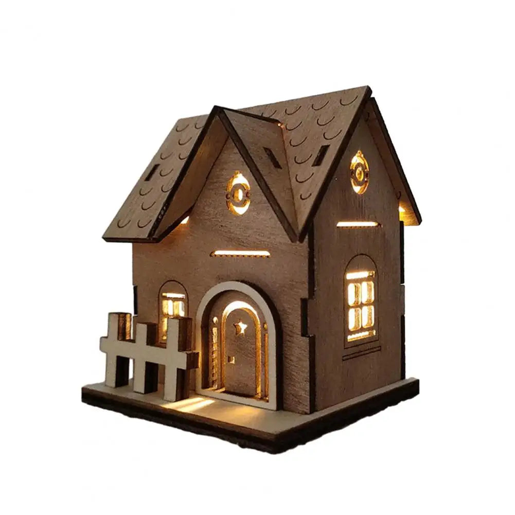 Wood House Model for Christmas Christmas House Ornament Festive Wooden House Ornaments Durable Warm Light Christmas for Home