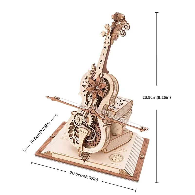 3D Wooden Cello Music Box DIY Movable Stem Creative Girls Educational Toy Gift AMK63