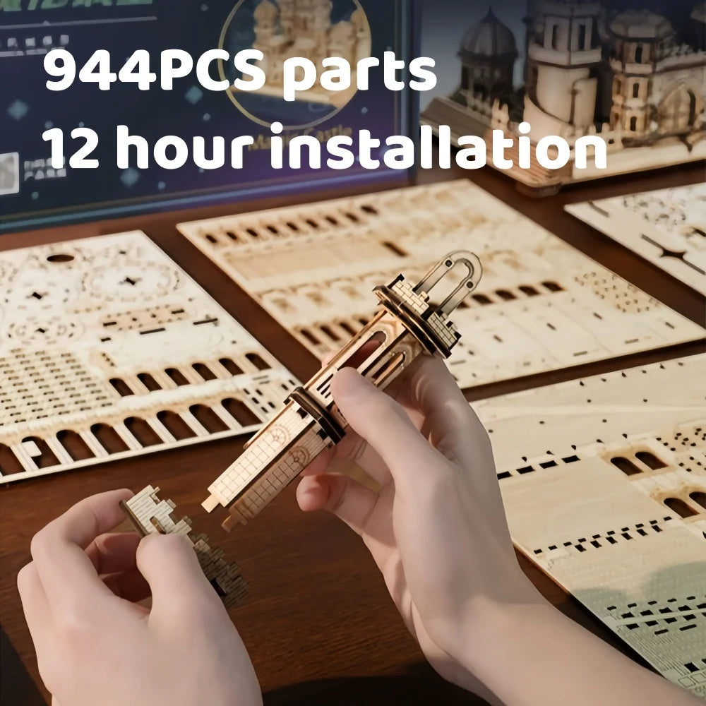944Pcs 3D Wooden Puzzles DIY Mechanical Wooden Wide Model Kit for Adults Teens 14+Years Puzzle Enthusiasts Box Enchanted Castle