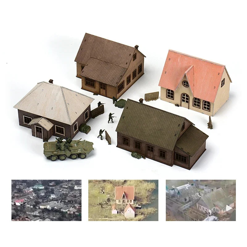 1/72 Wood Eastern European Towns Assemble Building Model Decoration DIY Handmade Architecture Scenes Toy