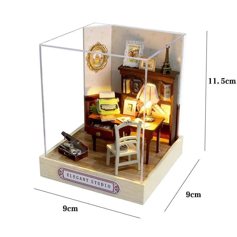 Wooden 3D Puzzles Mini Doll House DIY Small House Kits Assembly Model Building Room Bedroom With Furniture Dollhouse Xmas Gifts