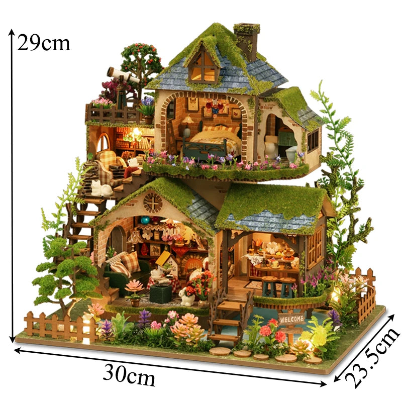DIY Wooden Miniature Model Kit Forest Adventures Casa Doll Houses 3D Puzzle Dollhouse With Furniture for Friends Christmas Gifts