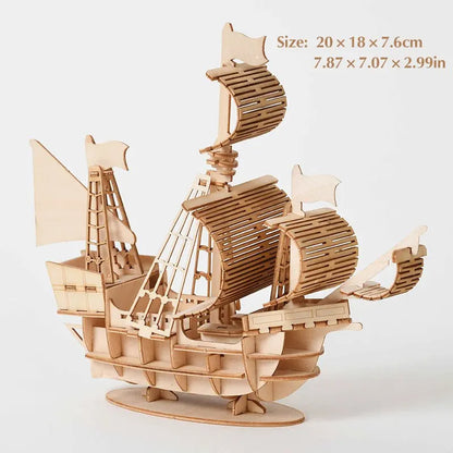 1pc 3D DIY Wooden Puzzle Model Handmade Mechanical Toy Building Game Assemble Ship Model 3D Model Ornament Christmas Gift