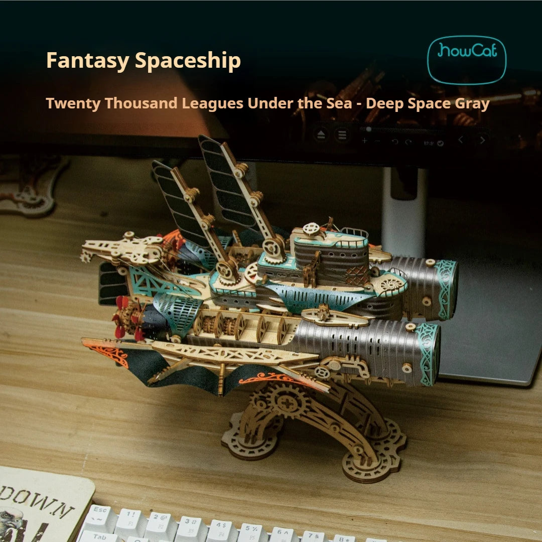 HowCat DIY 3D Wooden Puzzle Fantasy Spaceship Popular Assembly Model Kits Toys for Children Kids Girls Birthday Gift