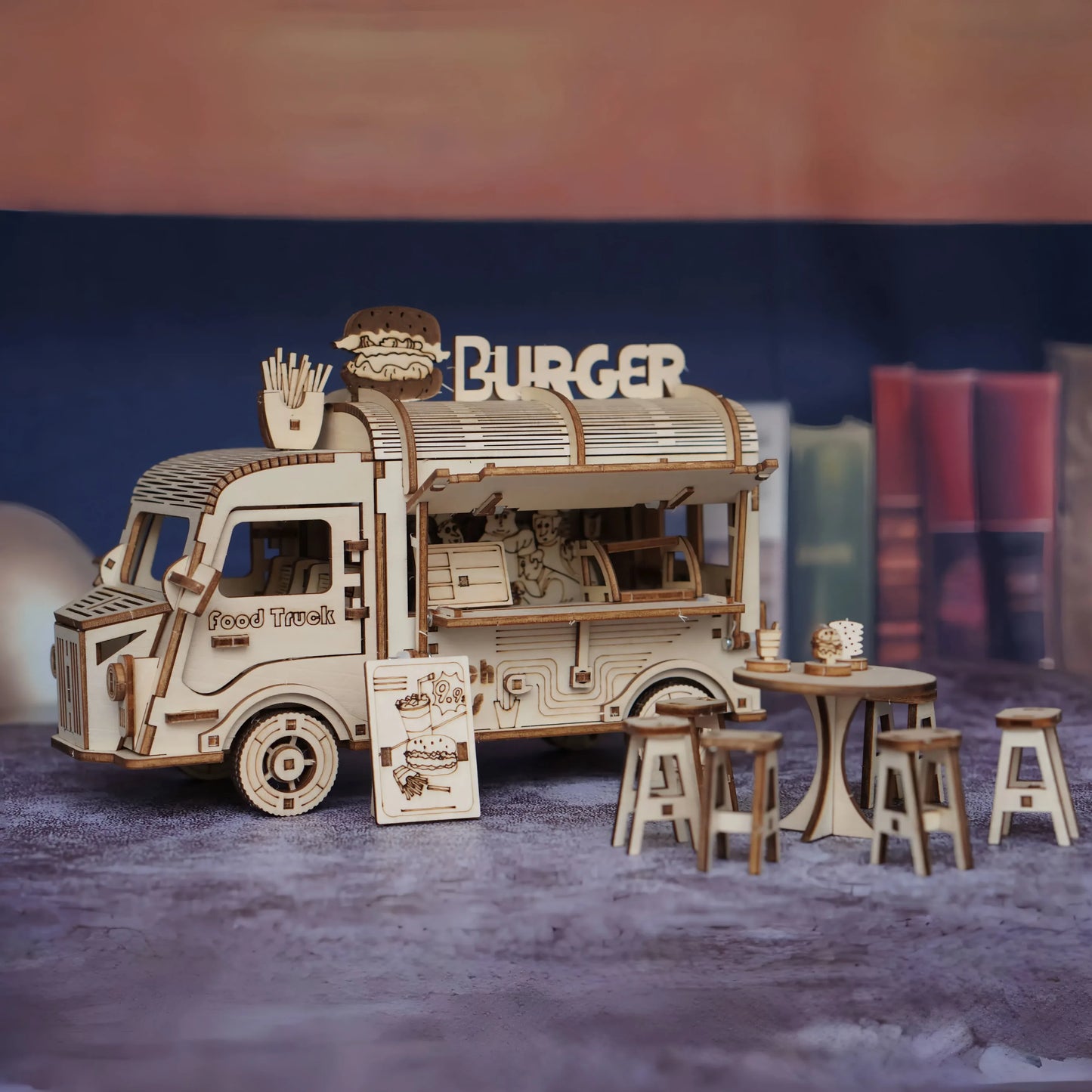 3D wooden puzzles, fast food truck models, handmade truck, bus, and car models, DIY toy ornaments and gifts for family