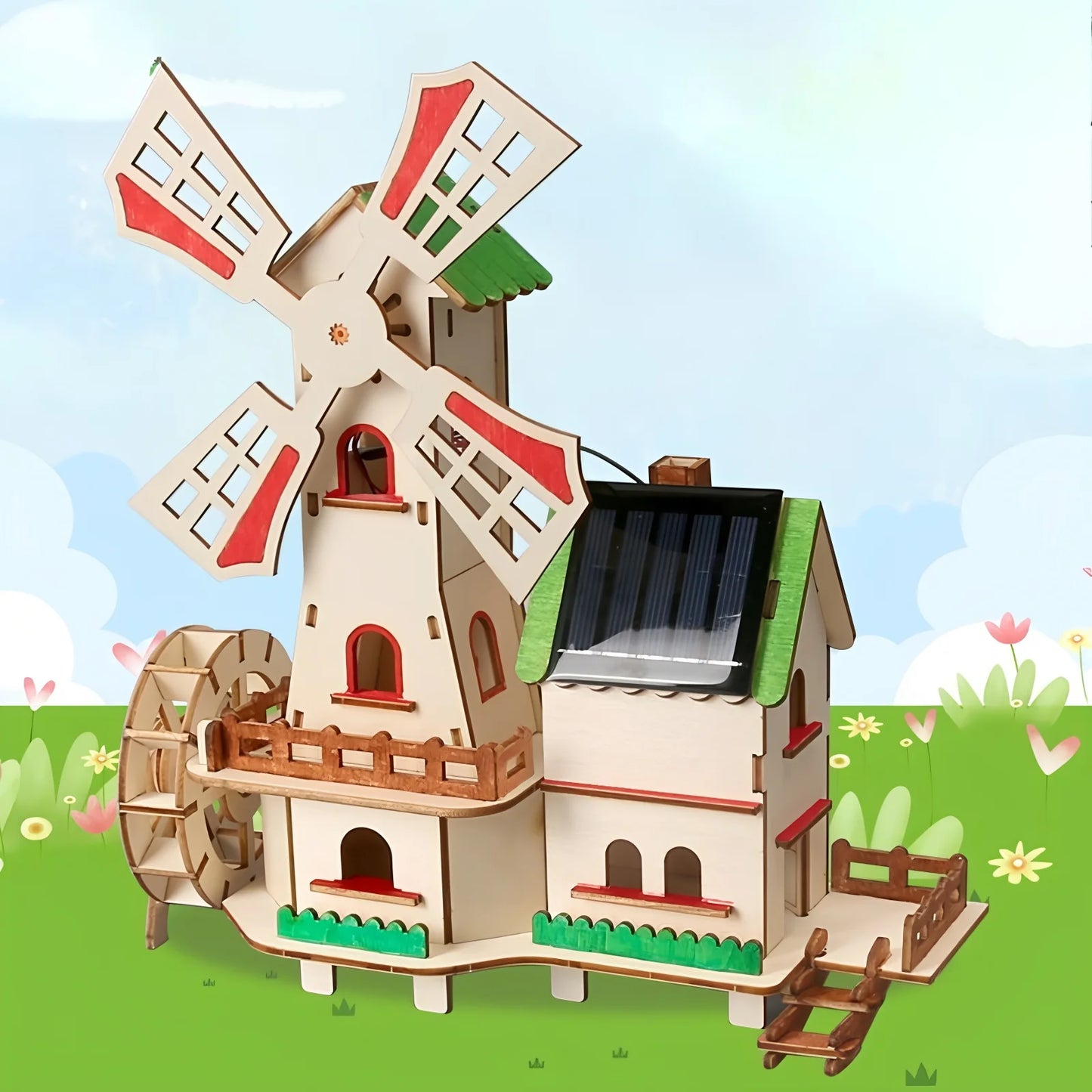 Solar windmill houses, children's DIY handcrafted assembly models, 3D wooden jigsaw puzzles, educational science experiments
