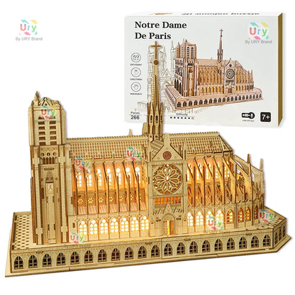 3D Wooden Puzzle Notre Dame Cathedral in Paris Royal Castle With Light Assembly Kits For Adult DIY Model Decoration for Gifts