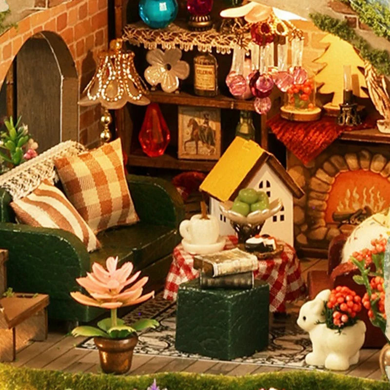 ABYN-DIY Wooden Forest Adventure House Building Kit Assembled Dollhouse Bookshelf Home Decor Friend Birthday Gift