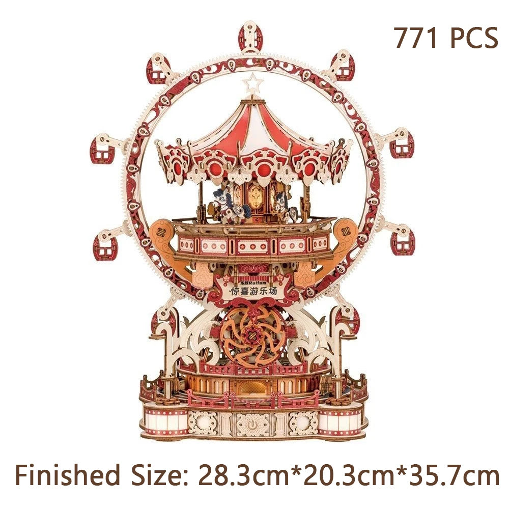 NEW DIY 3D Wooden Puzzle Playground Miniature Model Kits Assembly Jigsaw Puzzles Can Turn for Friends Birthday Gifts