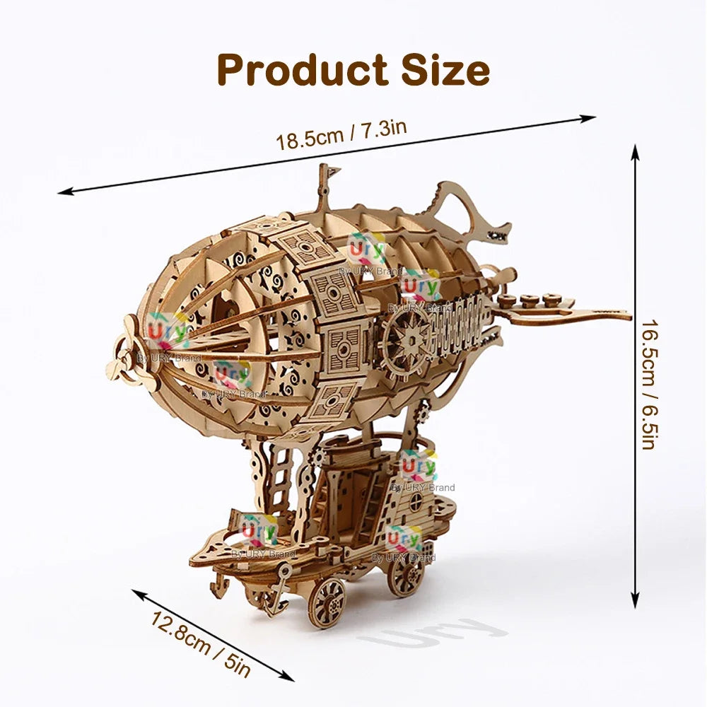 Ury 3D Wooden Puzzle Retro Airship Balloon Car Steam Age Assembly Model Game for Children Adult DIY Toys Kits Decoration Gifts