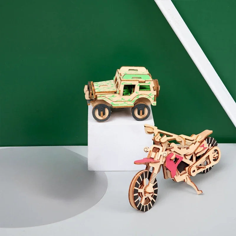 3D Jigsaw Puzzle Game Handmade Wooden Assembled Car Series Model Windmill Children's DIY Educational Early Childhood Toys Gift