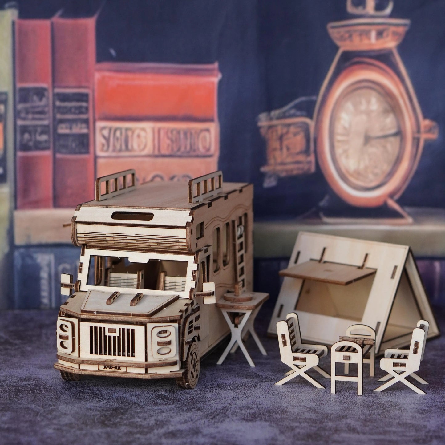 3D wooden puzzles suitable for adults, travel RV models, wooden assembled car building block sets, suitable gifts for family