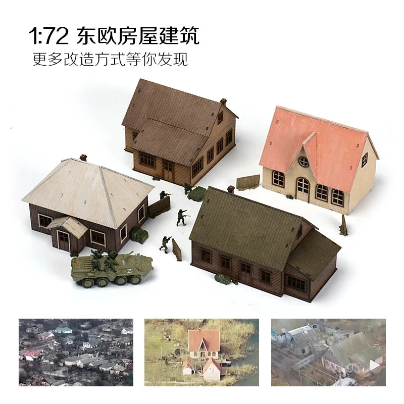 1/72 Wood Eastern European Towns Assemble Building Model Decoration DIY Handmade Architecture Scenes Toy