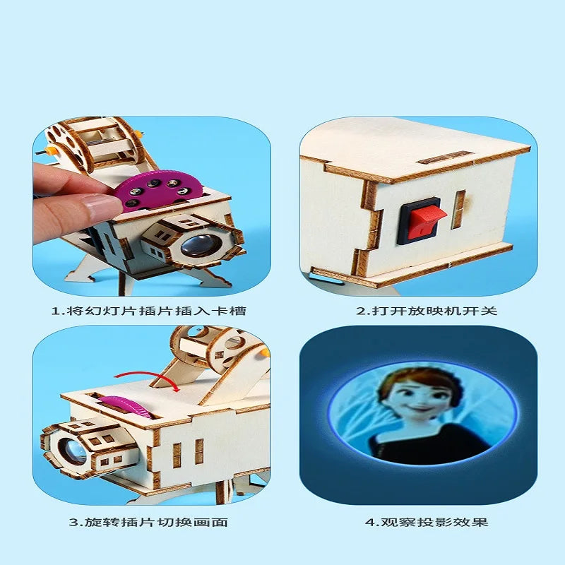 DIY Wooden Science Project Model Kit Science Experiment Toy Early Learning Toys for Children Gifts Birthday Projector