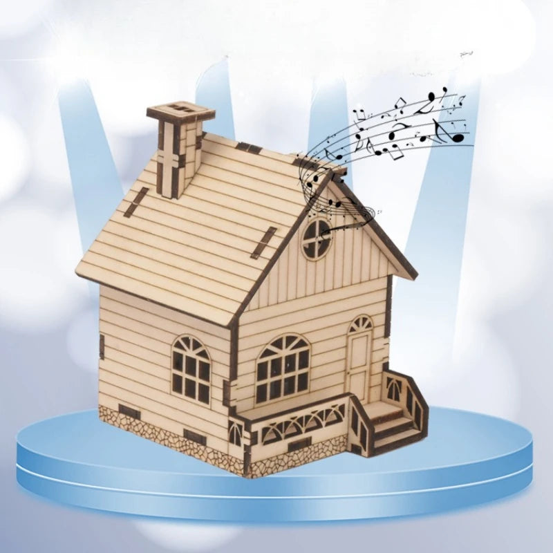 DIY Handmade Toys 3D Wooden Puzzle Game Small House Music Box Assembly Popular Gift For Children Adult Christmas Birthday