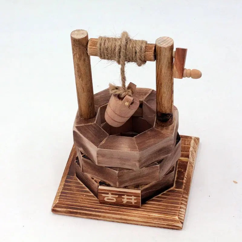 Wooden Ancient Well Imitation Farm Tools Windmill Wooden Mill Model Gift Small Ornament Craft