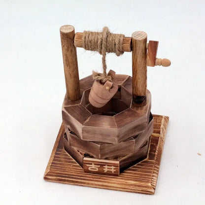 Wooden Ancient Well Imitation Farm Tools Windmill Wooden Mill Model Gift Small Ornament Craft